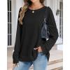 imageCHICGAL Sweatshirt for Women Long Sleeve Shirts Crewneck Color Block Loose Fit Pullover Fall TopsBlack