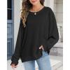 imageCHICGAL Sweatshirt for Women Long Sleeve Shirts Crewneck Color Block Loose Fit Pullover Fall TopsBlack