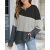 imageCHICGAL Sweatshirt for Women Long Sleeve Shirts Crewneck Color Block Loose Fit Pullover Fall TopsBlack Gray Charcoal