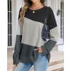 imageCHICGAL Sweatshirt for Women Long Sleeve Shirts Crewneck Color Block Loose Fit Pullover Fall TopsBlack Gray Charcoal
