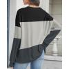 imageCHICGAL Sweatshirt for Women Long Sleeve Shirts Crewneck Color Block Loose Fit Pullover Fall TopsBlack Gray Charcoal