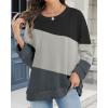 imageCHICGAL Sweatshirt for Women Long Sleeve Shirts Crewneck Color Block Loose Fit Pullover Fall TopsBlack Gray Charcoal