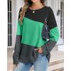 imageCHICGAL Sweatshirt for Women Long Sleeve Shirts Crewneck Color Block Loose Fit Pullover Fall TopsBlack Mint Charcoal