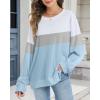 imageCHICGAL Sweatshirt for Women Long Sleeve Shirts Crewneck Color Block Loose Fit Pullover Fall TopsBlue Gray