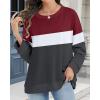 imageCHICGAL Sweatshirt for Women Long Sleeve Shirts Crewneck Color Block Loose Fit Pullover Fall TopsDark Red Charcoal