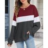 imageCHICGAL Sweatshirt for Women Long Sleeve Shirts Crewneck Color Block Loose Fit Pullover Fall TopsDark Red Charcoal