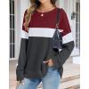 imageCHICGAL Sweatshirt for Women Long Sleeve Shirts Crewneck Color Block Loose Fit Pullover Fall TopsDark Red Charcoal