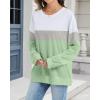 imageCHICGAL Sweatshirt for Women Long Sleeve Shirts Crewneck Color Block Loose Fit Pullover Fall TopsGreen Gray