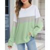 imageCHICGAL Sweatshirt for Women Long Sleeve Shirts Crewneck Color Block Loose Fit Pullover Fall TopsGreen Gray