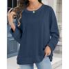 imageCHICGAL Sweatshirt for Women Long Sleeve Shirts Crewneck Color Block Loose Fit Pullover Fall TopsNavy Blue