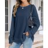 imageCHICGAL Sweatshirt for Women Long Sleeve Shirts Crewneck Color Block Loose Fit Pullover Fall TopsNavy Blue
