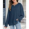imageCHICGAL Sweatshirt for Women Long Sleeve Shirts Crewneck Color Block Loose Fit Pullover Fall TopsNavy Blue