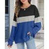 imageCHICGAL Sweatshirt for Women Long Sleeve Shirts Crewneck Color Block Loose Fit Pullover Fall TopsNavy Blue Black