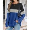 imageCHICGAL Sweatshirt for Women Long Sleeve Shirts Crewneck Color Block Loose Fit Pullover Fall TopsNavy Blue Black