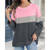 imageCHICGAL Sweatshirt for Women Long Sleeve Shirts Crewneck Color Block Loose Fit Pullover Fall TopsPink Charcoal