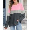 imageCHICGAL Sweatshirt for Women Long Sleeve Shirts Crewneck Color Block Loose Fit Pullover Fall TopsPink Charcoal