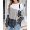 imageCHICGAL Sweatshirt for Women Long Sleeve Shirts Crewneck Color Block Loose Fit Pullover Fall TopsWhite Gray Charcoal