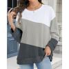 imageCHICGAL Sweatshirt for Women Long Sleeve Shirts Crewneck Color Block Loose Fit Pullover Fall TopsWhite Gray Charcoal