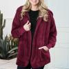 imageCHICGAL Womens Fuzzy Jacket Hooded Cardigan Open Front Sherpa Coat Outwear with PocketsBurgundy