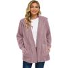 imageCHICGAL Womens Fuzzy Jacket Hooded Cardigan Open Front Sherpa Coat Outwear with PocketsGrey Purple