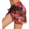 imageSwimsuit Coverups for Women Sarong Beach Bikini Wrap Sheer Short Skirt Chiffon Scarf for SwimwearDeep Red Flowers