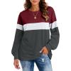 imageCHICGAL Sweatshirt for Women Long Sleeve Shirts Crewneck Color Block Loose Fit Pullover Fall TopsDark Red Charcoal