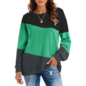 imageCHICGAL Sweatshirt for Women Long Sleeve Shirts Crewneck Color Block Loose Fit Pullover Fall TopsBlack Mint Charcoal