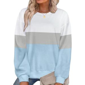 imageCHICGAL Sweatshirt for Women Long Sleeve Shirts Crewneck Color Block Loose Fit Pullover Fall TopsBlue Gray