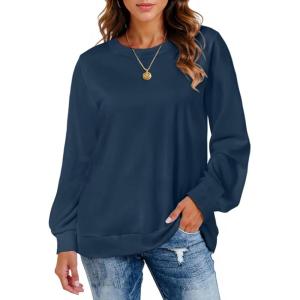 imageCHICGAL Sweatshirt for Women Long Sleeve Shirts Crewneck Color Block Loose Fit Pullover Fall TopsNavy Blue