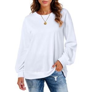 imageCHICGAL Sweatshirt for Women Long Sleeve Shirts Crewneck Color Block Loose Fit Pullover Fall TopsWhite