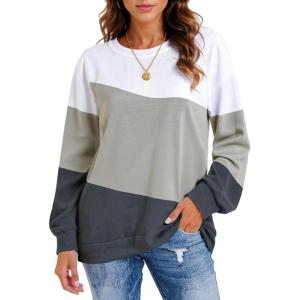 imageCHICGAL Sweatshirt for Women Long Sleeve Shirts Crewneck Color Block Loose Fit Pullover Fall TopsWhite Gray Charcoal