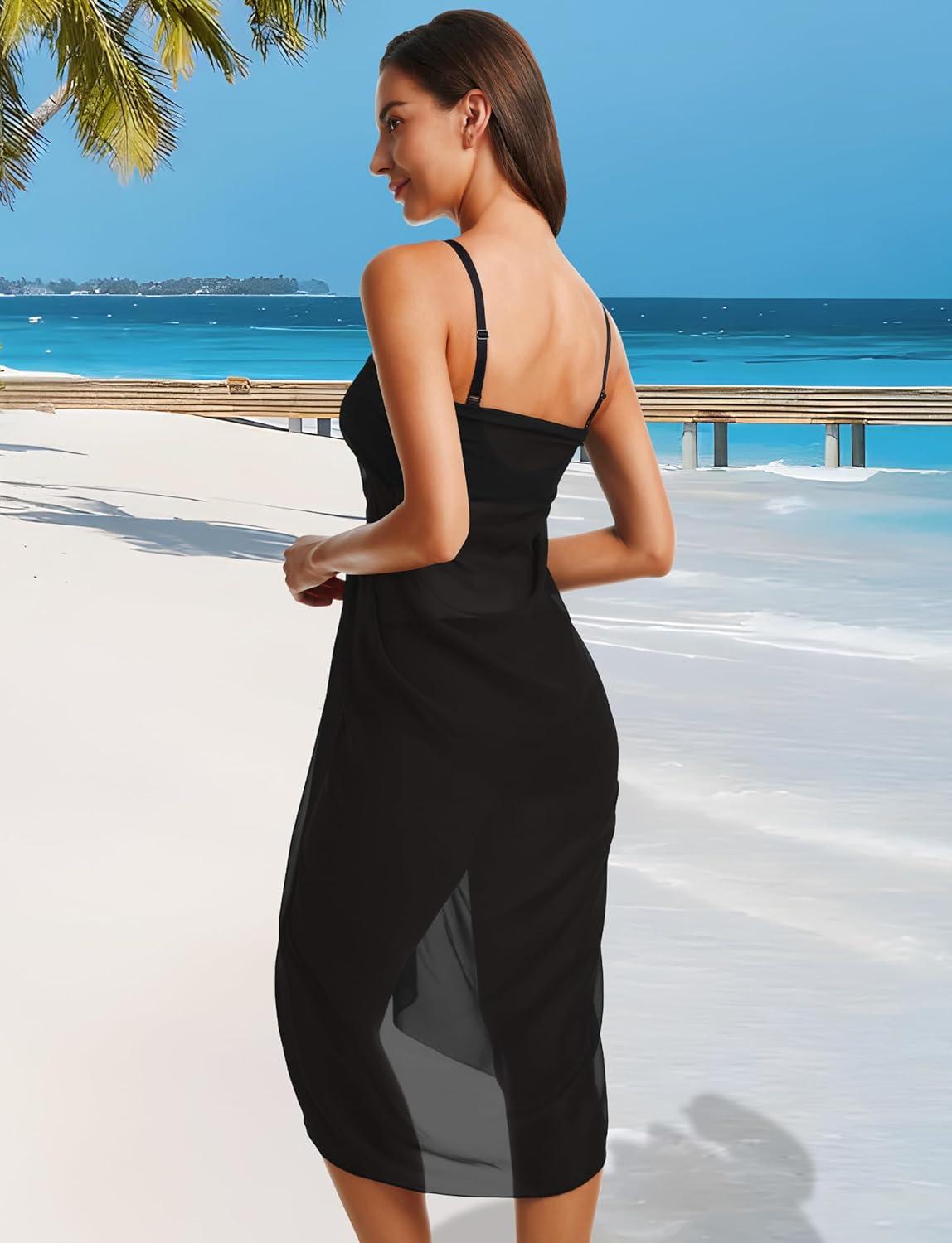imageCHICGAL Sarong Wraps Swimsuit Coverup for Women Bathing Suit Cover Up Summer Bikini Beach SwimwearBlack