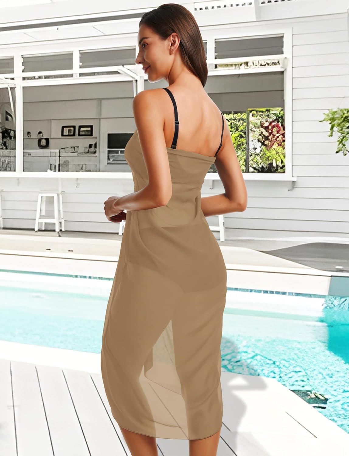 imageCHICGAL Sarong Wraps Swimsuit Coverup for Women Bathing Suit Cover Up Summer Bikini Beach SwimwearKhaki