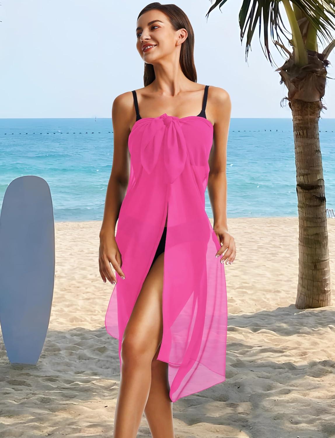 imageCHICGAL Sarong Wraps Swimsuit Coverup for Women Bathing Suit Cover Up Summer Bikini Beach SwimwearLight Pink