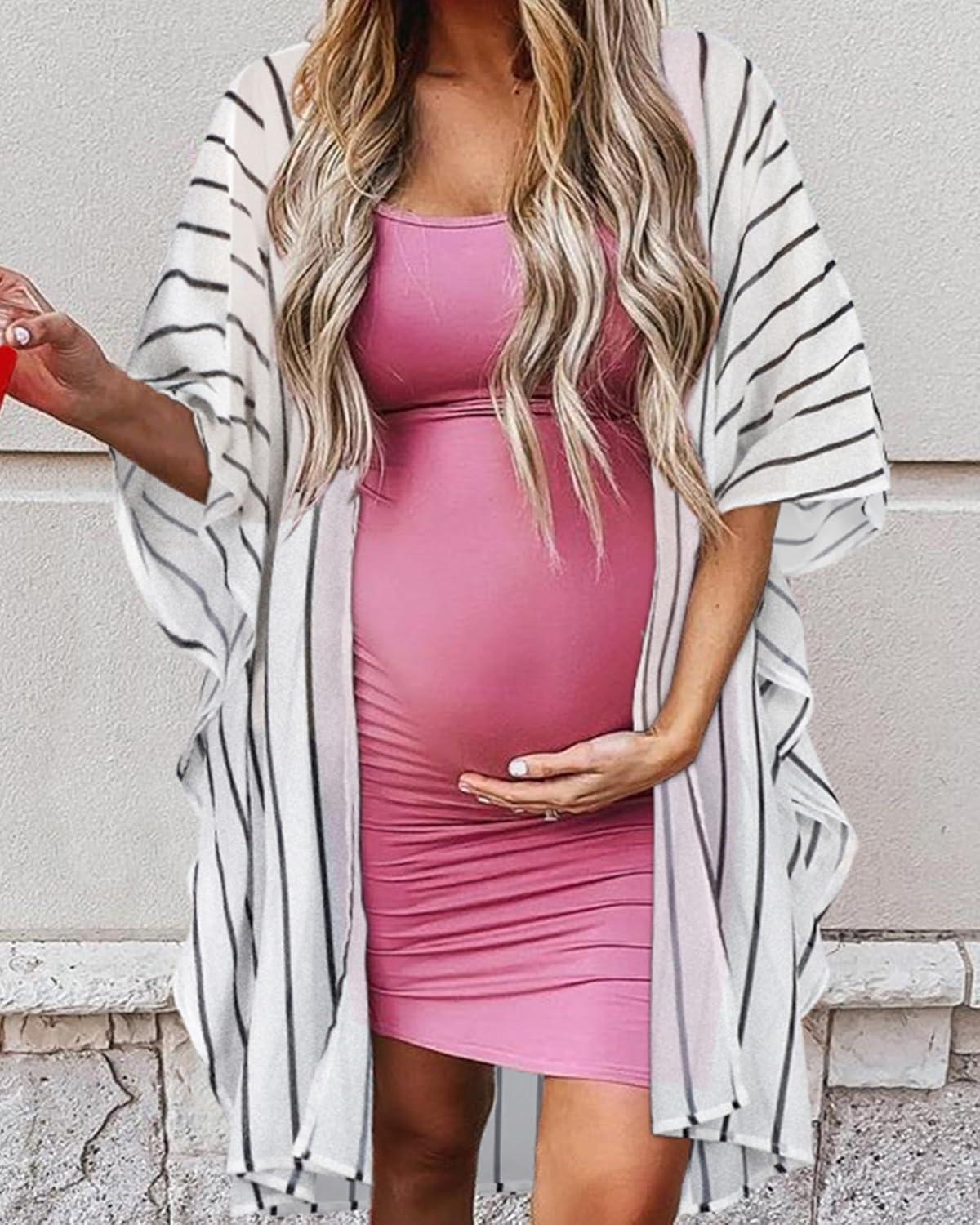 imageWomens Kimono Swimsuit Coverups Summer Beach Casual Loose Cardigans for SwimwearBlack and White Stripe