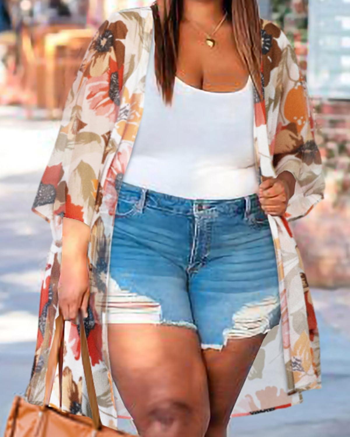 imageWomens Kimono Swimsuit Coverups Summer Beach Casual Loose Cardigans for SwimwearFlower Apricot