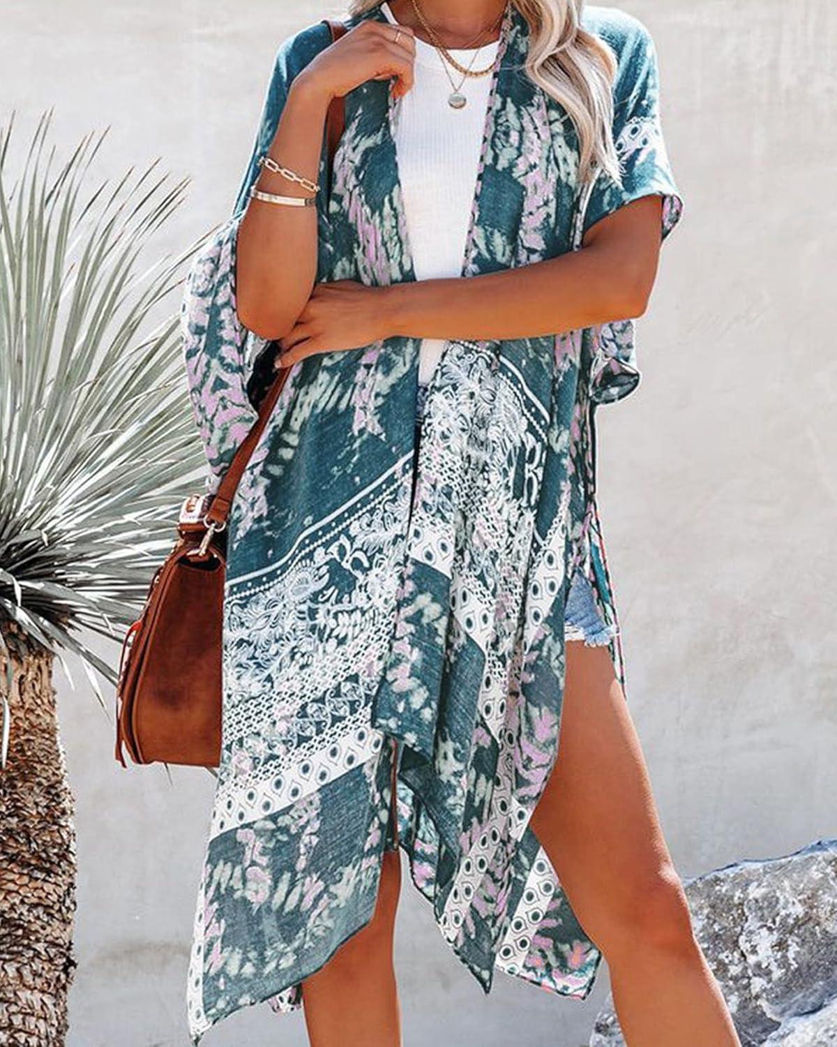imageWomens Kimono Swimsuit Coverups Summer Beach Casual Loose Cardigans for SwimwearTeal Paisley Print