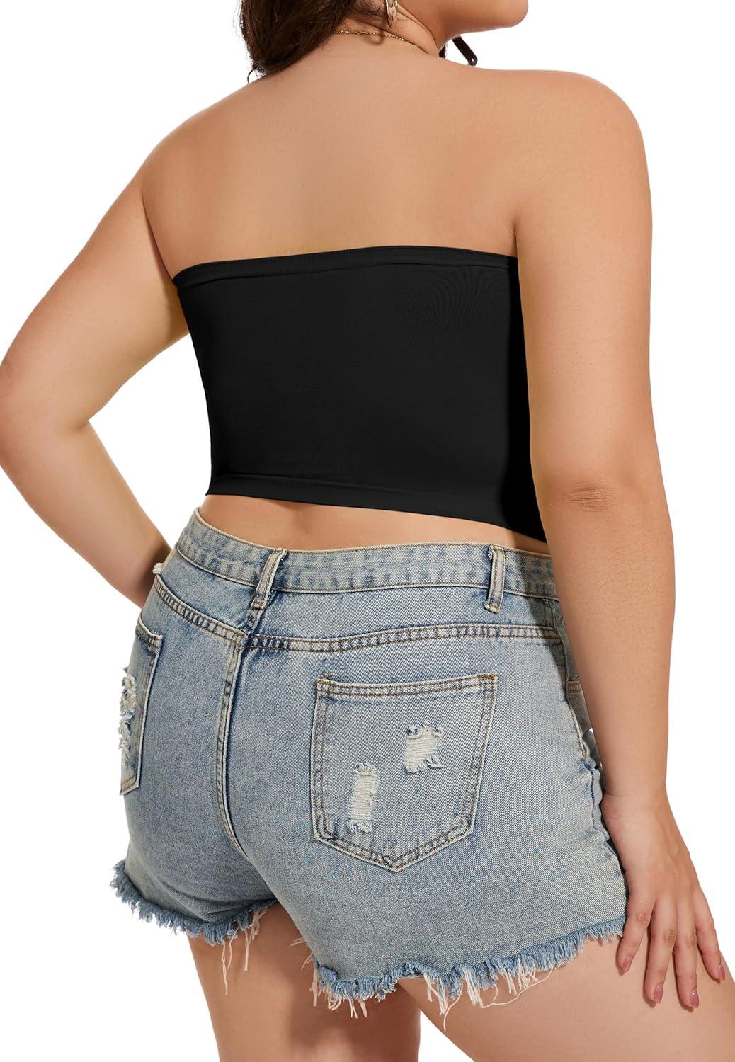imageWomens Tube Tops Summer Bandeau Casual Crop Top Going Out Strapless Tank Basic Short Shirt2 Pieces Black black