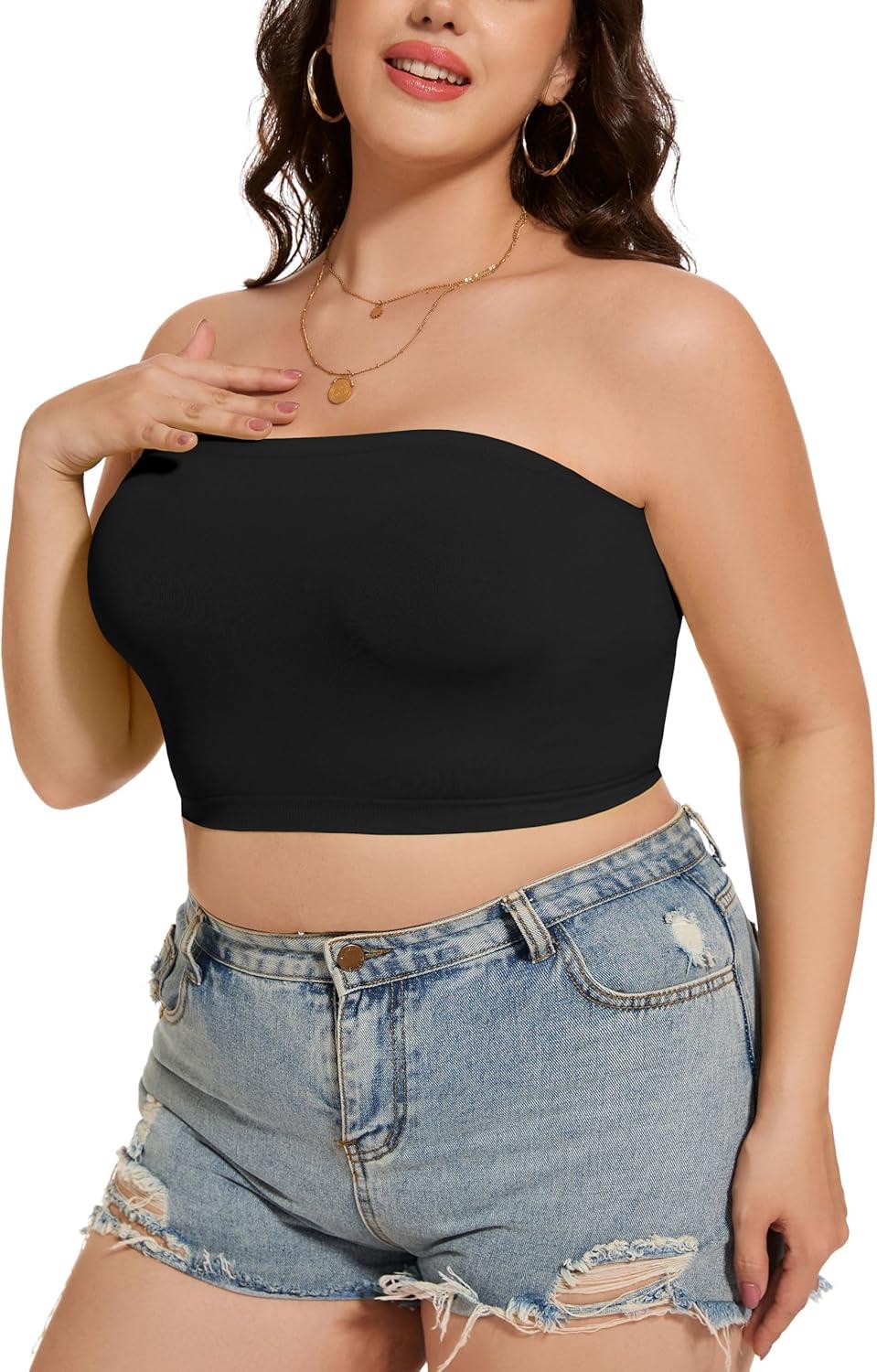 imageWomens Tube Tops Summer Bandeau Casual Crop Top Going Out Strapless Tank Basic Short Shirt2 Pieces Black black
