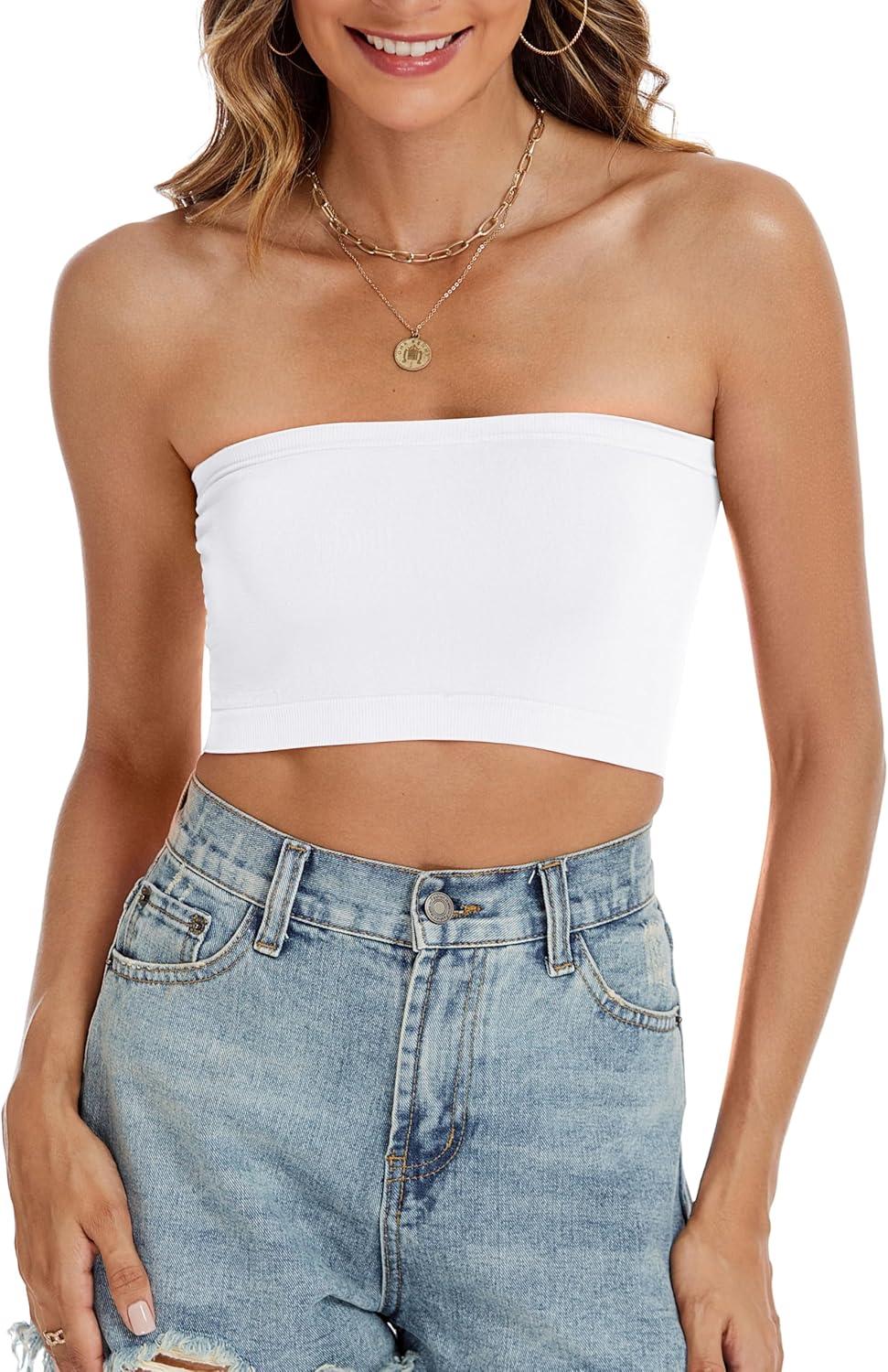 imageWomens Tube Tops Summer Bandeau Casual Crop Top Going Out Strapless Tank Basic Short Shirt2 Pieces Black white