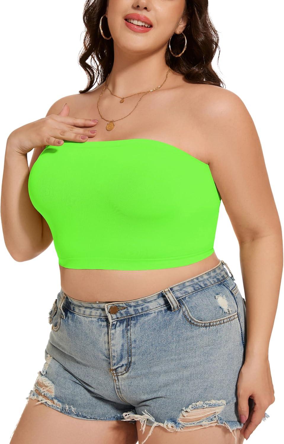 imageWomens Tube Tops Summer Bandeau Casual Crop Top Going Out Strapless Tank Basic Short Shirt2 Pieces White neon Green