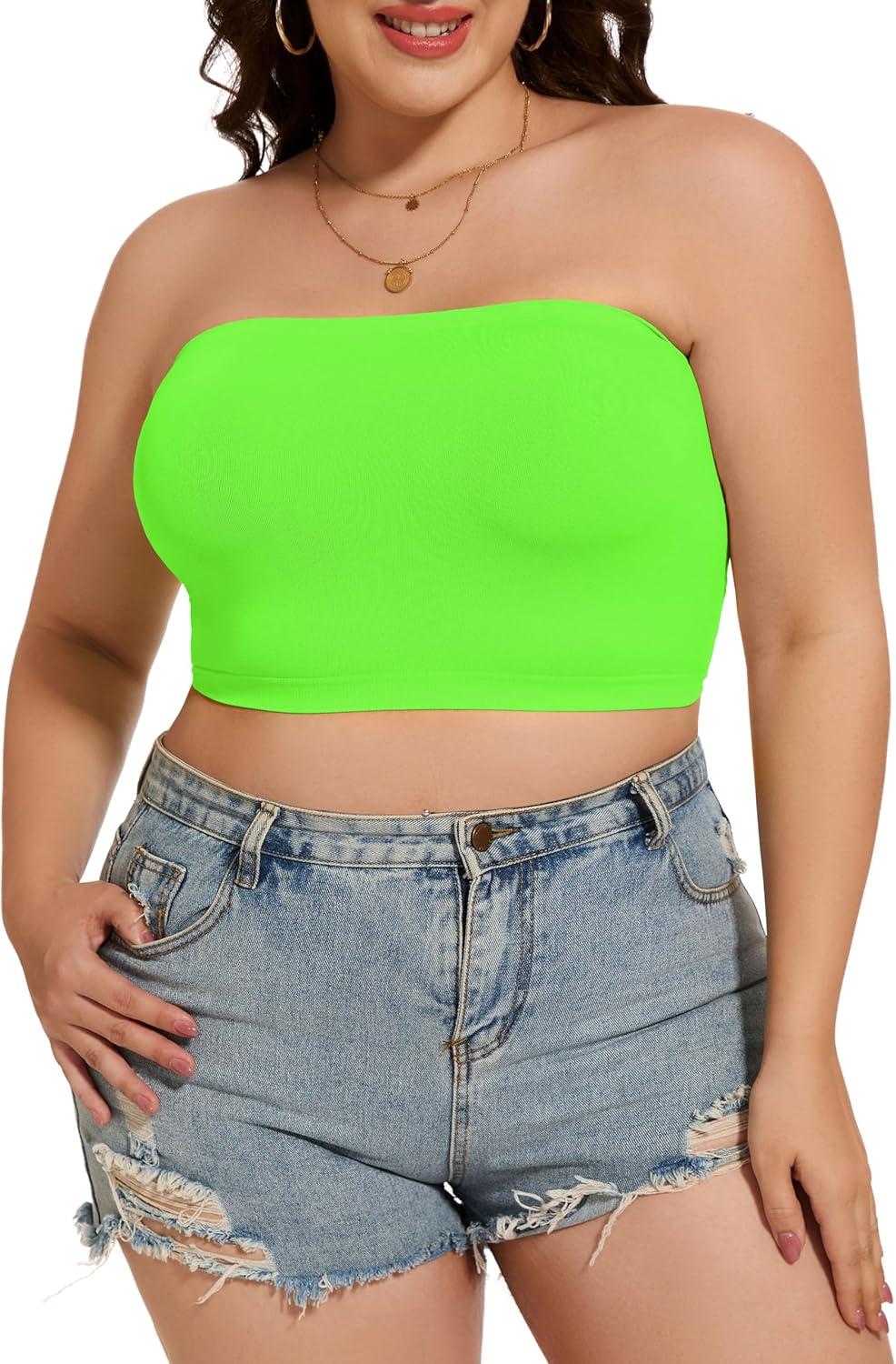 imageWomens Tube Tops Summer Bandeau Casual Crop Top Going Out Strapless Tank Basic Short Shirt2 Pieces White neon Green