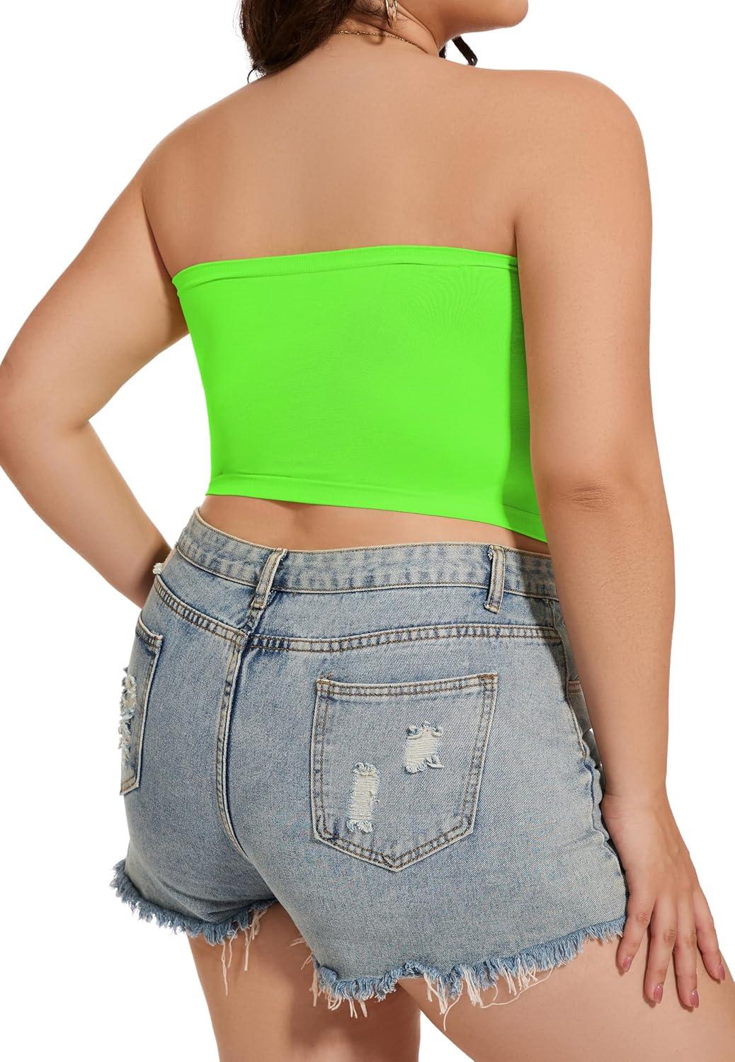 imageWomens Tube Tops Summer Bandeau Casual Crop Top Going Out Strapless Tank Basic Short Shirt2 Pieces White neon Green