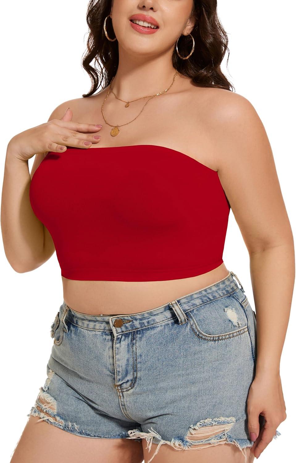 imageWomens Tube Tops Summer Bandeau Casual Crop Top Going Out Strapless Tank Basic Short Shirt2 Pieces White red