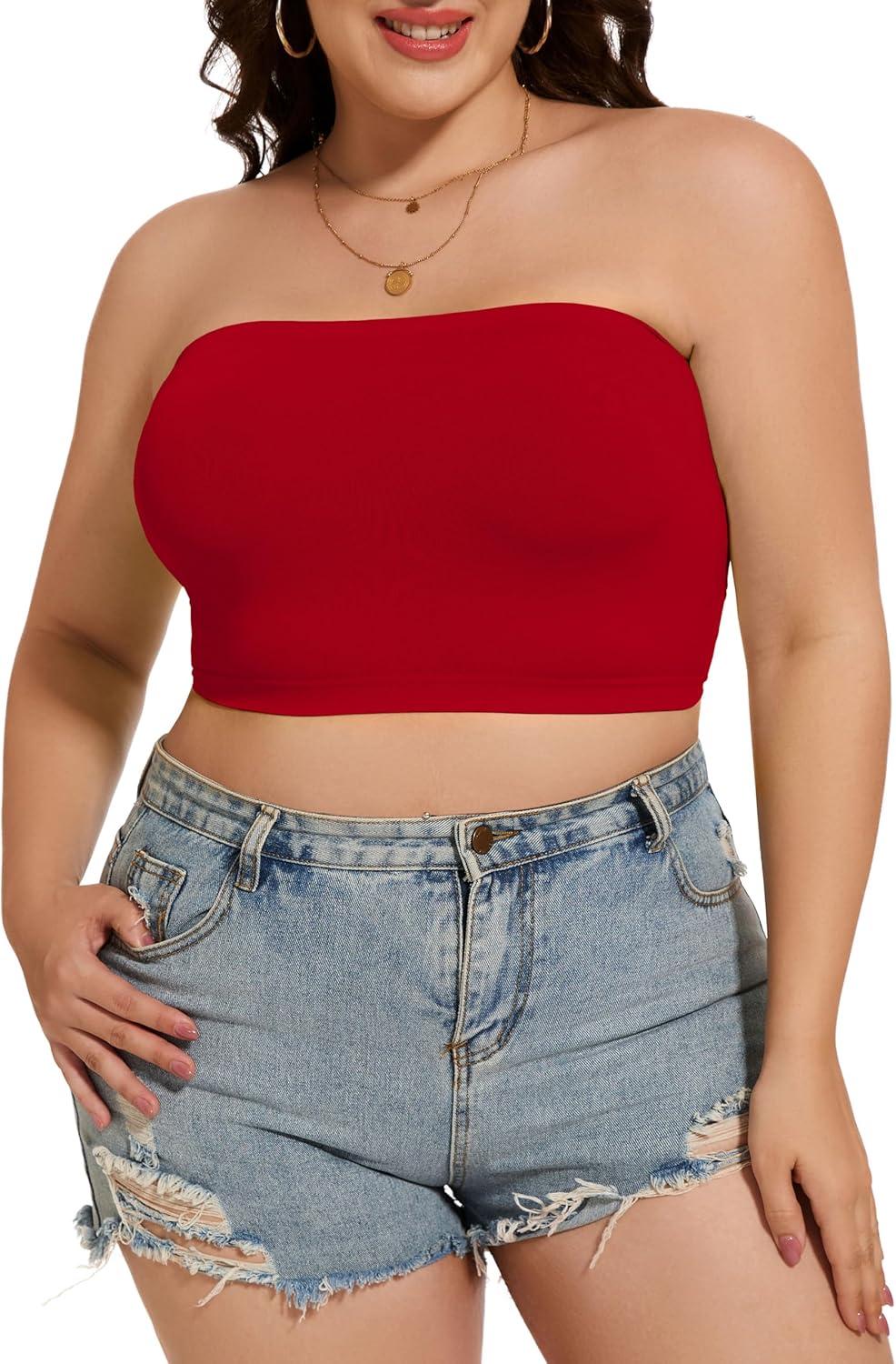 imageWomens Tube Tops Summer Bandeau Casual Crop Top Going Out Strapless Tank Basic Short Shirt2 Pieces White red