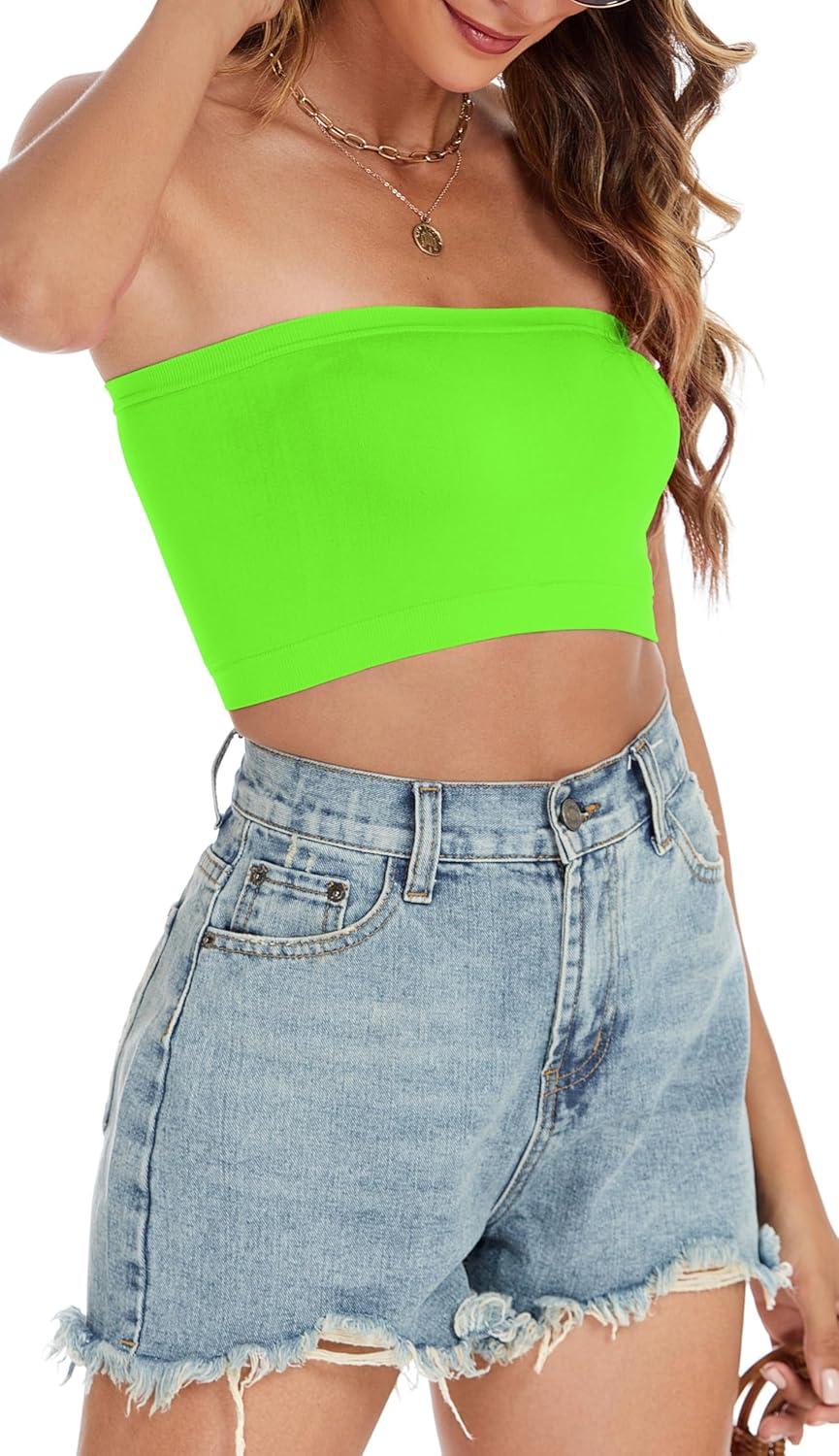 imageWomens Tube Tops Summer Bandeau Casual Crop Top Going Out Strapless Tank Basic Short Shirt3 Pieces Black white neon Green
