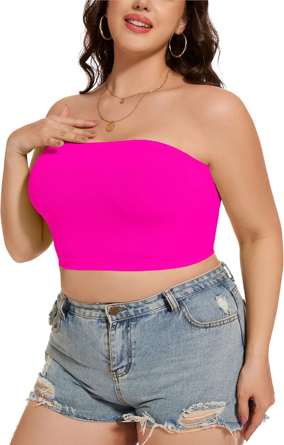 imageWomens Tube Tops Summer Bandeau Casual Crop Top Going Out Strapless Tank Basic Short Shirt3 Pieces Black white neon Pink