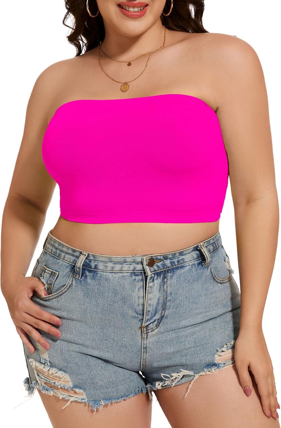 imageWomens Tube Tops Summer Bandeau Casual Crop Top Going Out Strapless Tank Basic Short Shirt3 Pieces Black white neon Pink