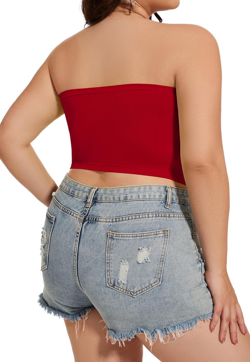 imageWomens Tube Tops Summer Bandeau Casual Crop Top Going Out Strapless Tank Basic Short Shirt3 Pieces Black white red