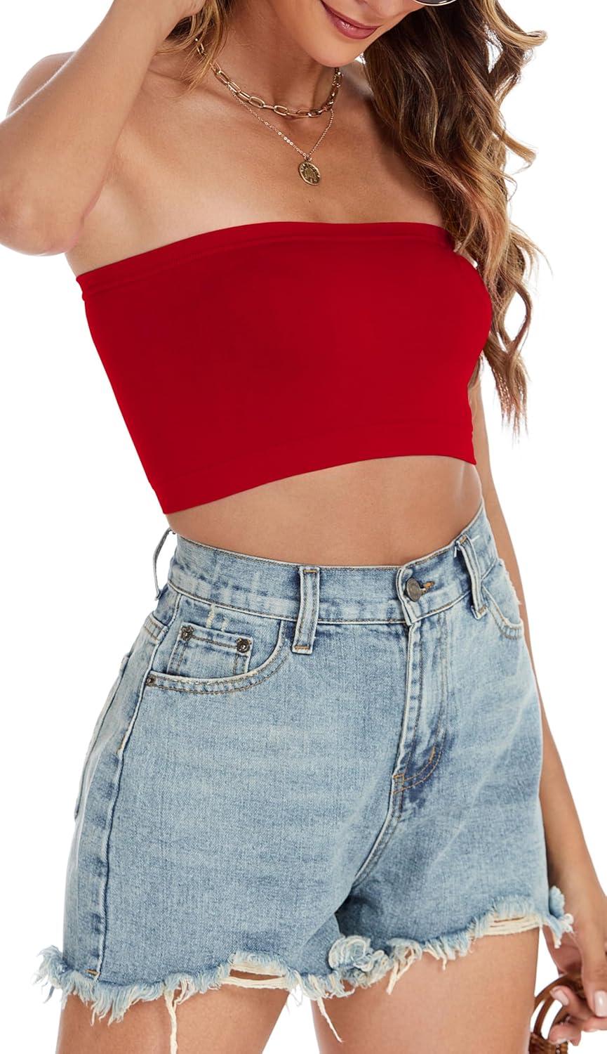imageWomens Tube Tops Summer Bandeau Casual Crop Top Going Out Strapless Tank Basic Short Shirt3 Pieces Black white red